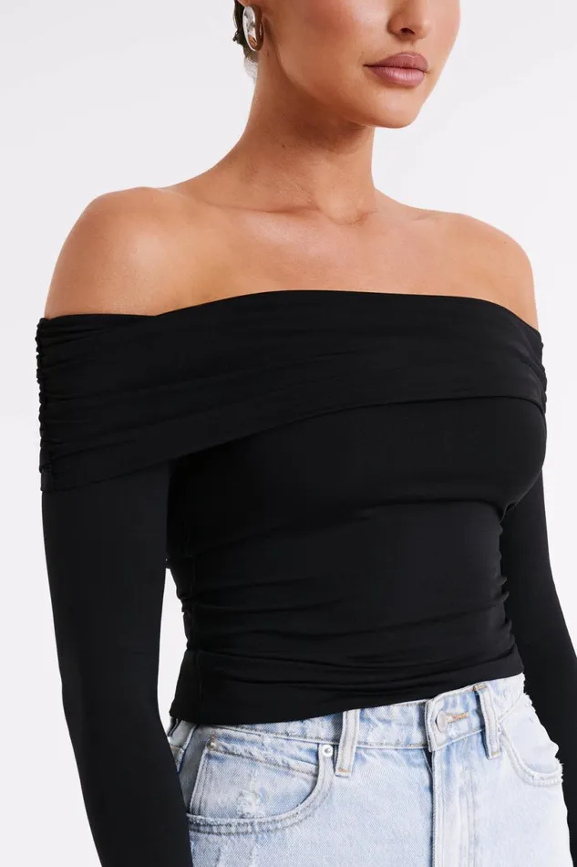 Meshki Basic Tops Women Lucinda Recycled Nylon Off Shoulder Top 8211 Black Black