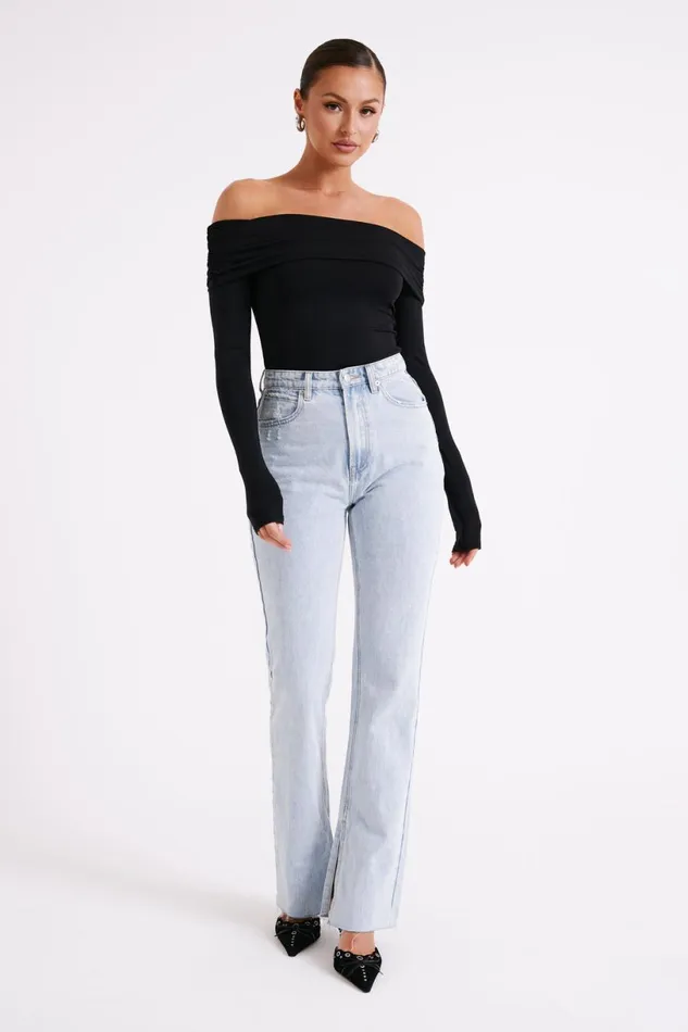 Meshki Basic Tops Women Lucinda Recycled Nylon Off Shoulder Top 8211 Black Black
