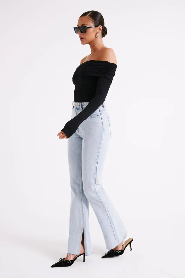 Meshki Basic Tops Women Lucinda Recycled Nylon Off Shoulder Top 8211 Black Black