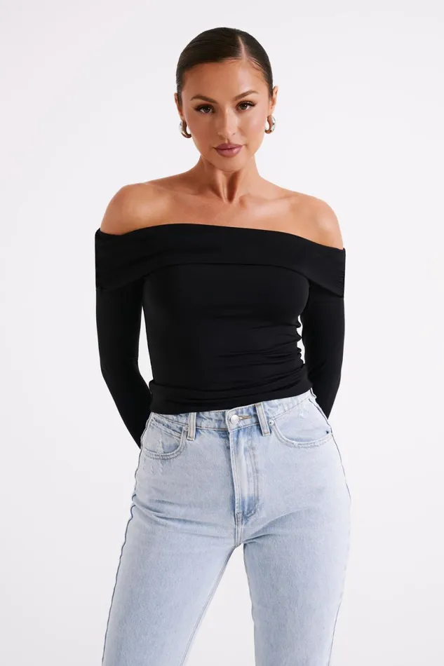 Meshki Basic Tops Women Lucinda Recycled Nylon Off Shoulder Top 8211 Black Black