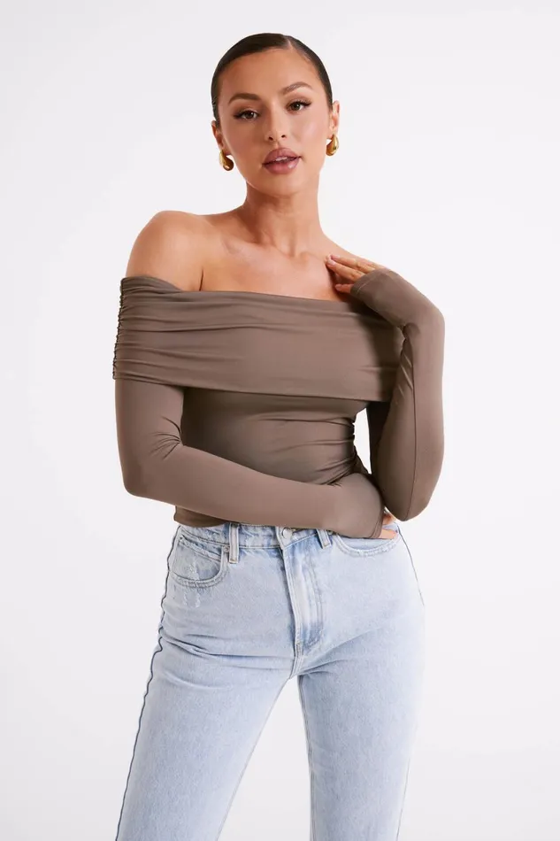Meshki Basic Tops Women Lucinda Recycled Nylon Off Shoulder Top 8211 Coco Coco Meshki Basic Tops Women Lucinda Recycled Nylon Off Shoulder Top 8211 Coco Coco
