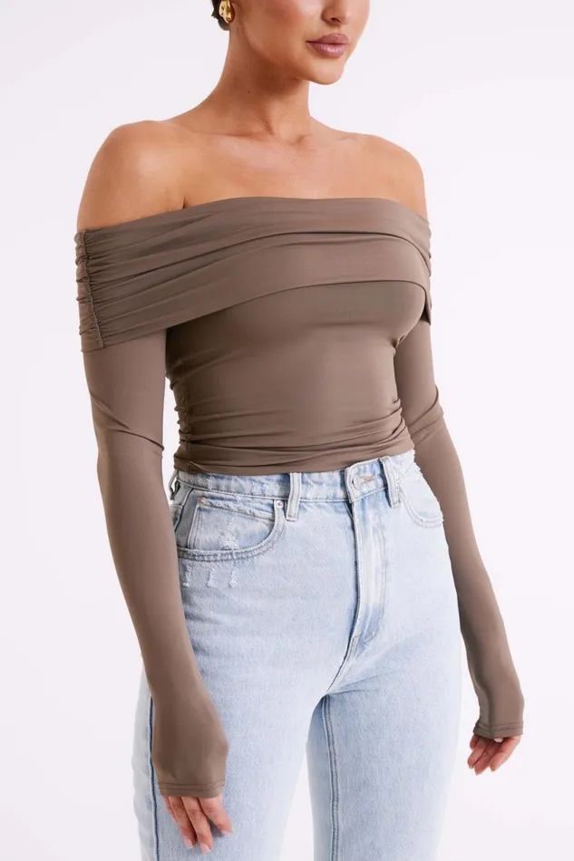 Meshki Basic Tops Women Lucinda Recycled Nylon Off Shoulder Top 8211 Coco Coco