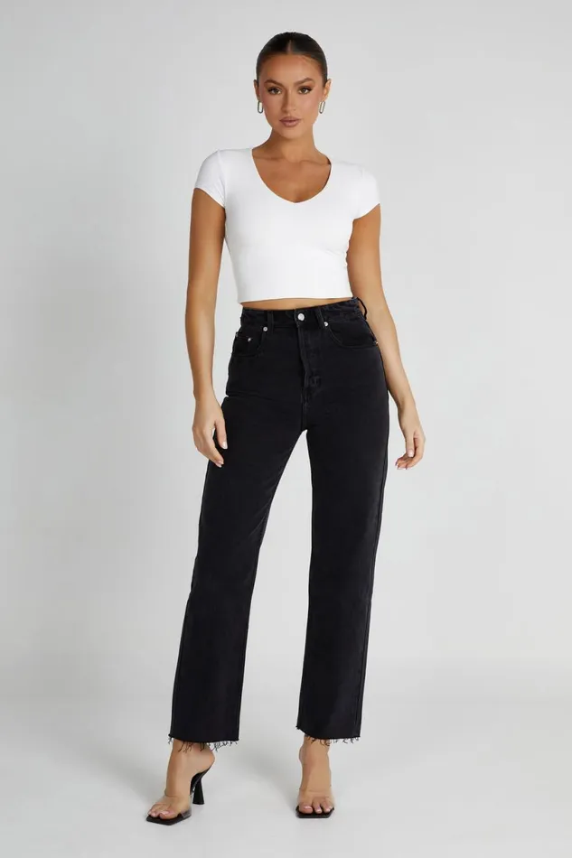 Meshki Basic Tops Women Olympia Recycled Nylon V Neck Top 8211 White White