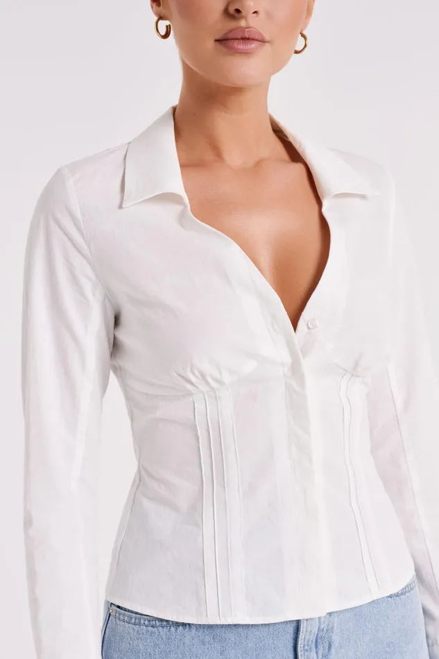 Meshki Basic Tops Women Parisa Pleated Shirt 8211 White White