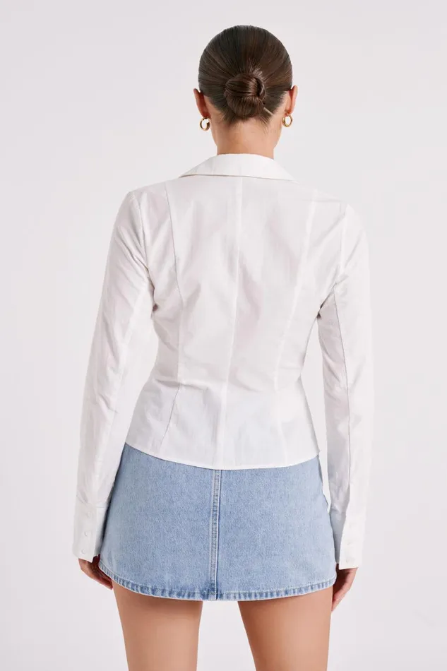 Meshki Basic Tops Women Parisa Pleated Shirt 8211 White White