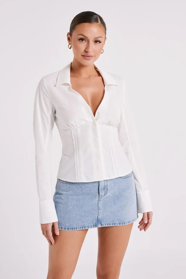 Meshki Basic Tops Women Parisa Pleated Shirt 8211 White White