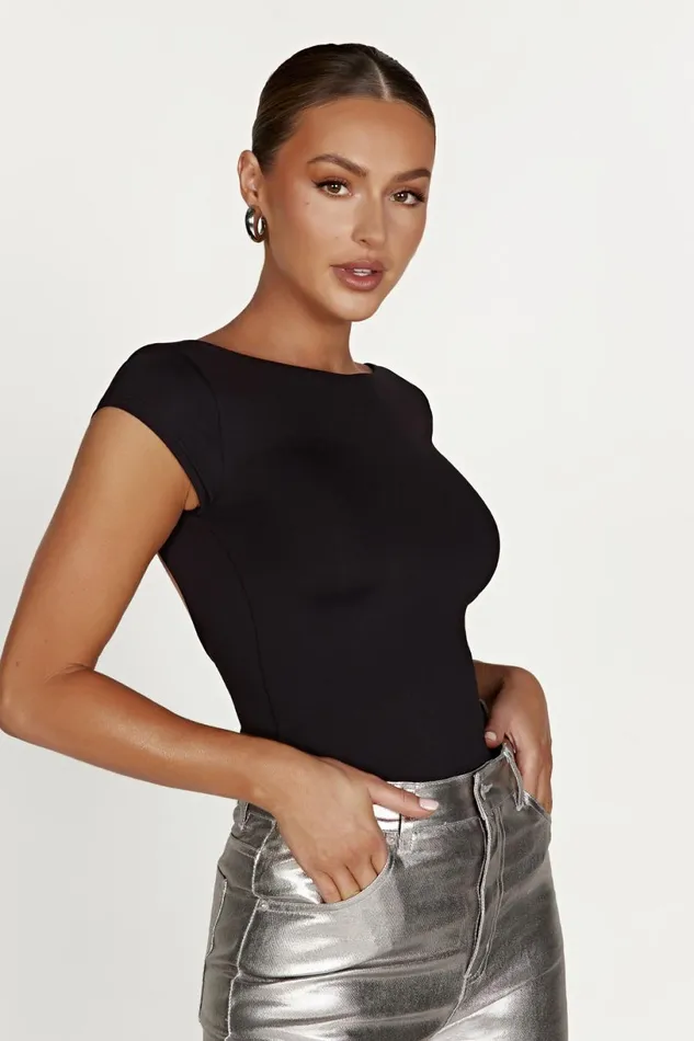 Meshki Basic Tops Women Reyna Recycled Nylon Longline Top 8211 Black Black