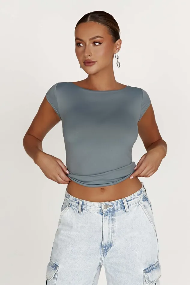 Meshki Basic Tops Women Reyna Recycled Nylon Longline Top 8211 Light Charcoal Lightcharcoal