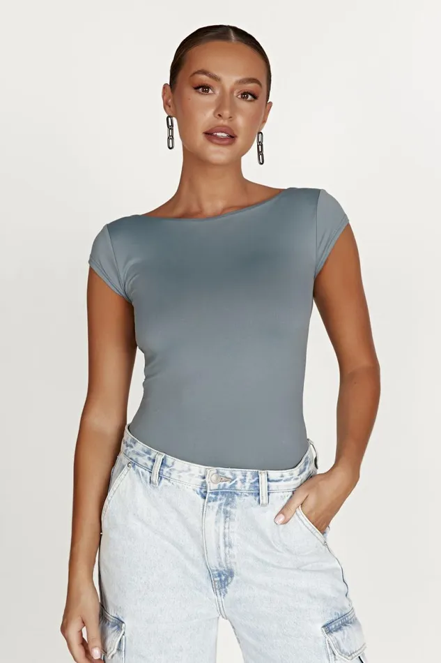 Meshki Basic Tops Women Reyna Recycled Nylon Longline Top 8211 Light Charcoal Lightcharcoal