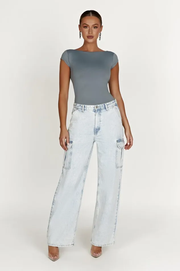 Meshki Basic Tops Women Reyna Recycled Nylon Longline Top 8211 Light Charcoal Lightcharcoal
