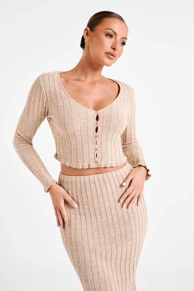 Meshki Basic Tops Women Silvia Long Sleeve Knit Cardigan 8211 Wheat Wheat
