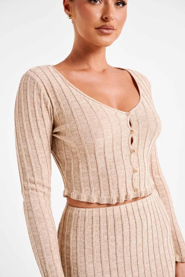 Meshki Basic Tops Women Silvia Long Sleeve Knit Cardigan 8211 Wheat Wheat