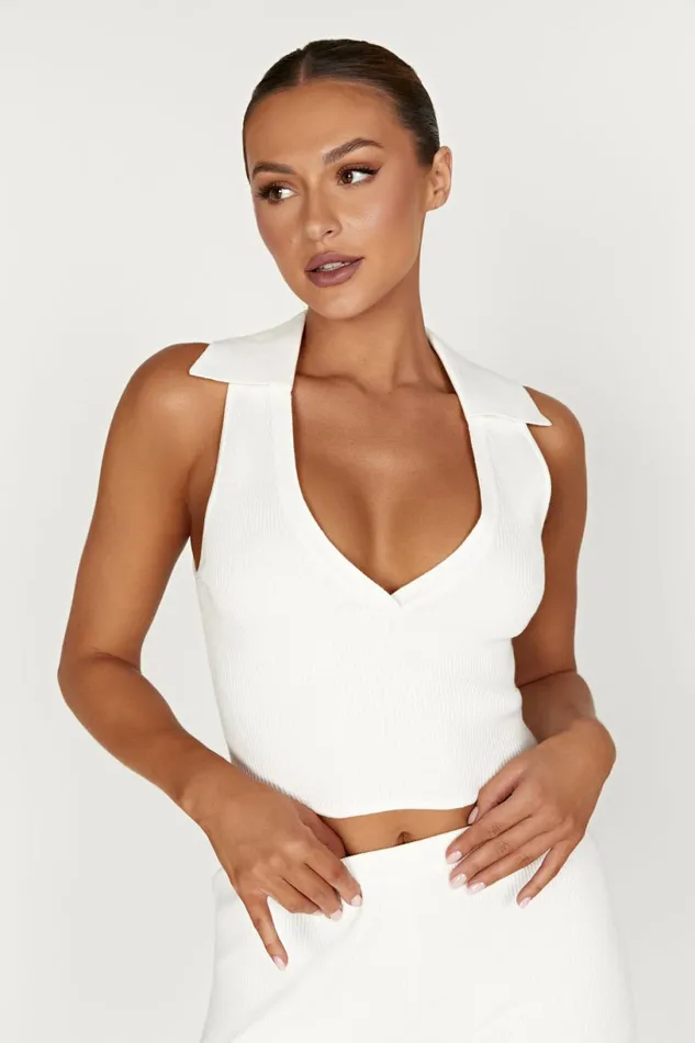 Meshki Basic Tops Women Viola Collared Knit Tank Top 8211 White White