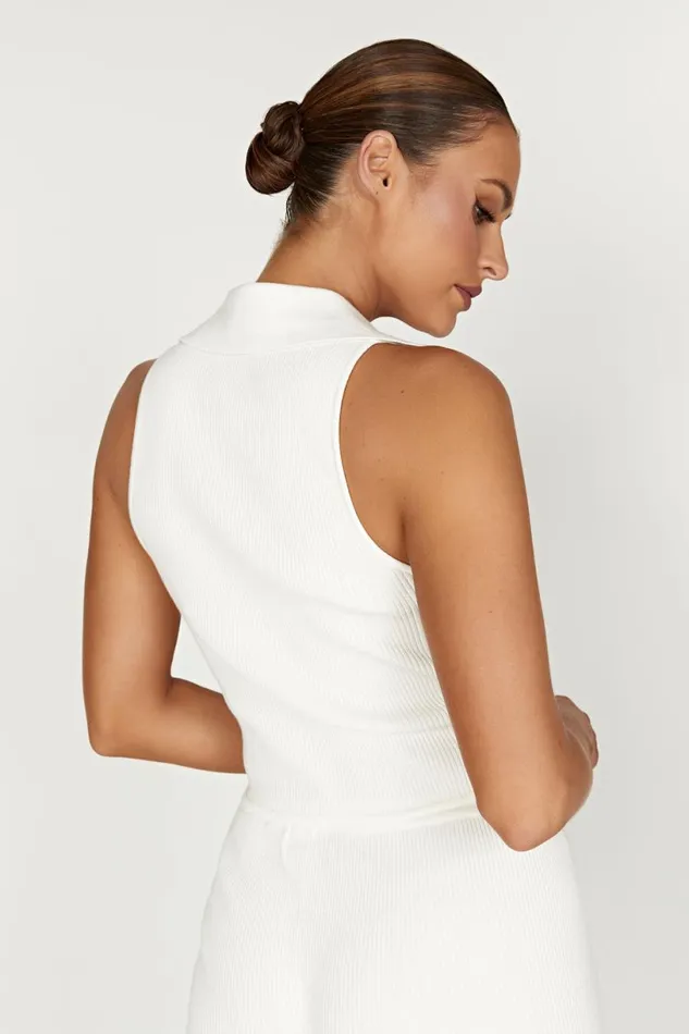 Meshki Basic Tops Women Viola Collared Knit Tank Top 8211 White White