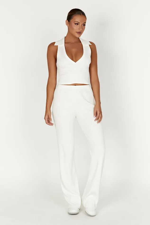 Meshki Basic Tops Women Viola Collared Knit Tank Top 8211 White White