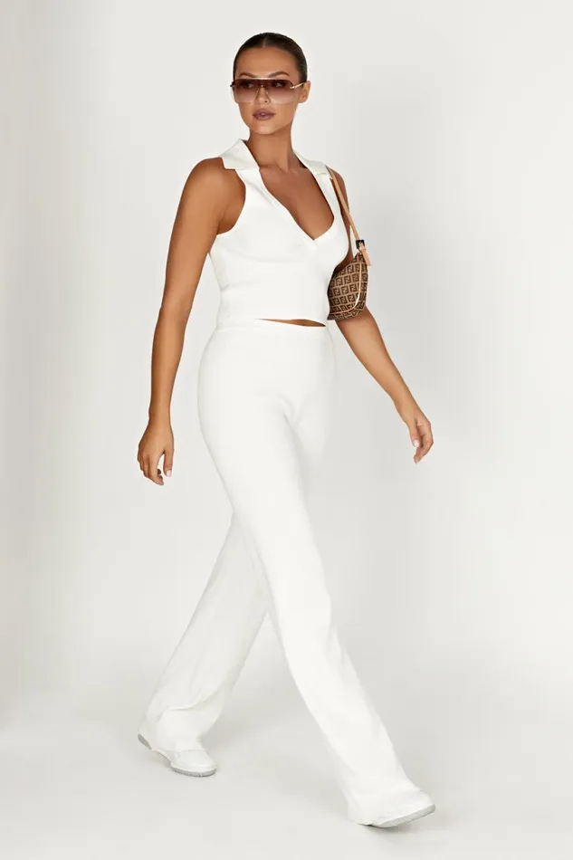Meshki Basic Tops Women Viola Collared Knit Tank Top 8211 White White