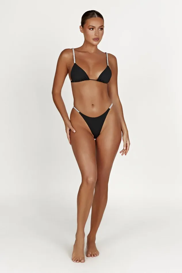 Meshki Bikini Bottoms Women Tatum Diamante Waist Recycled Bikini Bottom 8211 Black Black