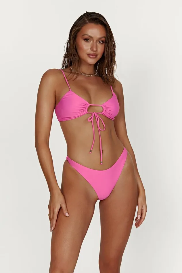 Meshki Bikini Tops Women Meadow Recycled Nylon Ruched Tie Front Bikini Top 8211 Pink Pink