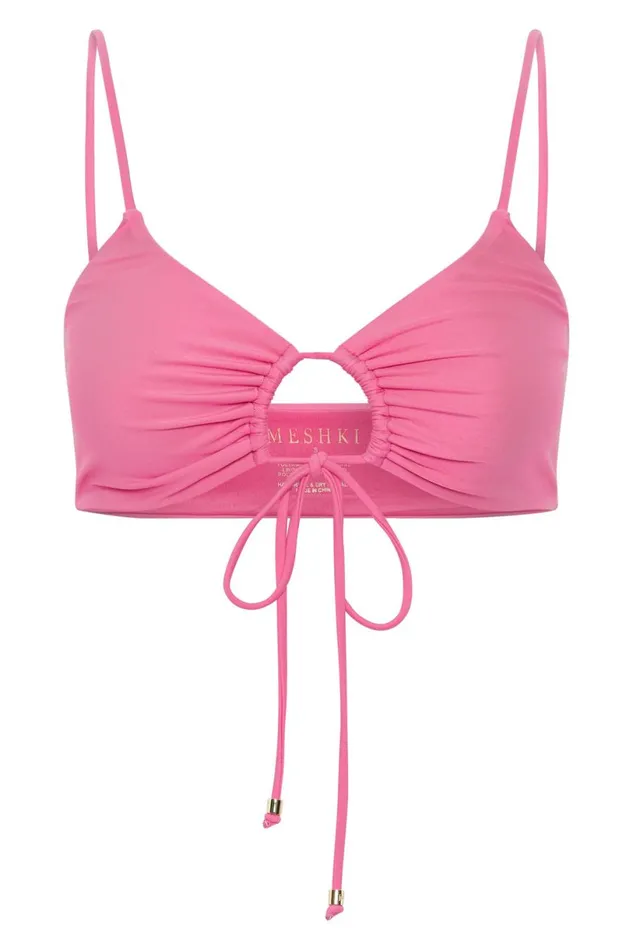 Meshki Bikini Tops Women Meadow Recycled Nylon Ruched Tie Front Bikini Top 8211 Pink Pink