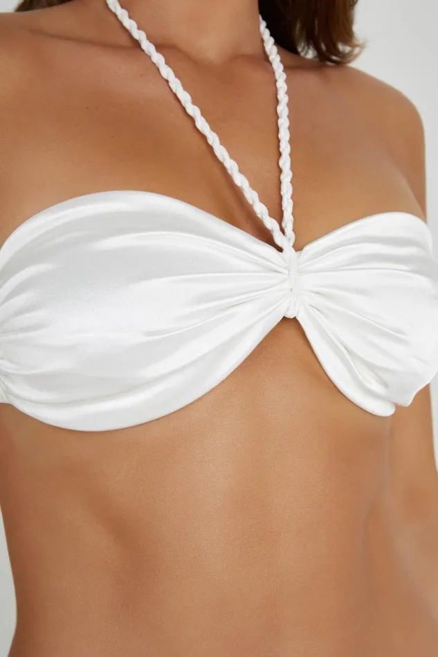 Meshki Bikini Tops Women Sarika Halter Bikini Top With Braided Ties 8211 Ivory Ivory
