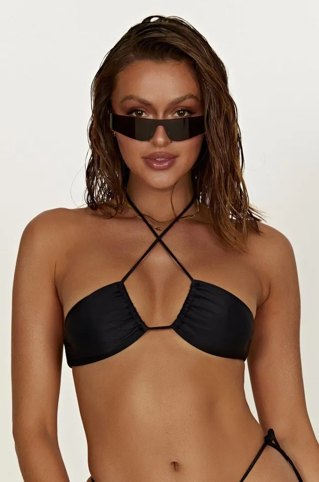 Meshki Bikini Tops Women Willow Recycled Nylon Ruched Drawstring Bikini Top 8211 Black Black Meshki Bikini Tops Women Willow Recycled Nylon Ruched Drawstring Bikini Top 8211 Black Black
