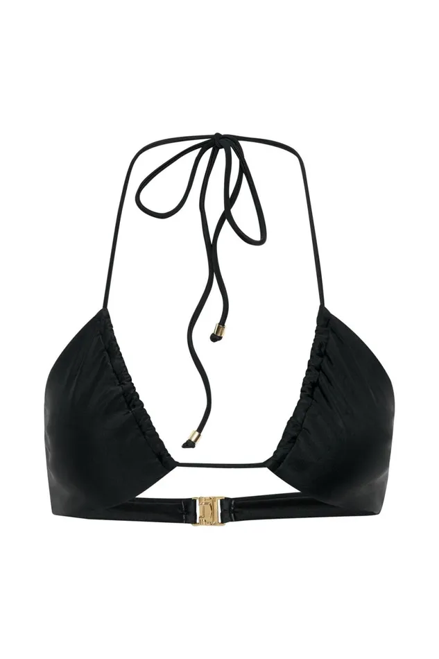 Meshki Bikini Tops Women Willow Recycled Nylon Ruched Drawstring Bikini Top 8211 Black Black Meshki Bikini Tops Women Willow Recycled Nylon Ruched Drawstring Bikini Top 8211 Black Black