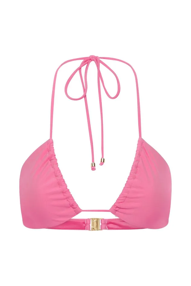 Meshki Bikini Tops Women Willow Recycled Nylon Ruched Drawstring Bikini Top 8211 Pink Pink Meshki Bikini Tops Women Willow Recycled Nylon Ruched Drawstring Bikini Top 8211 Pink Pink