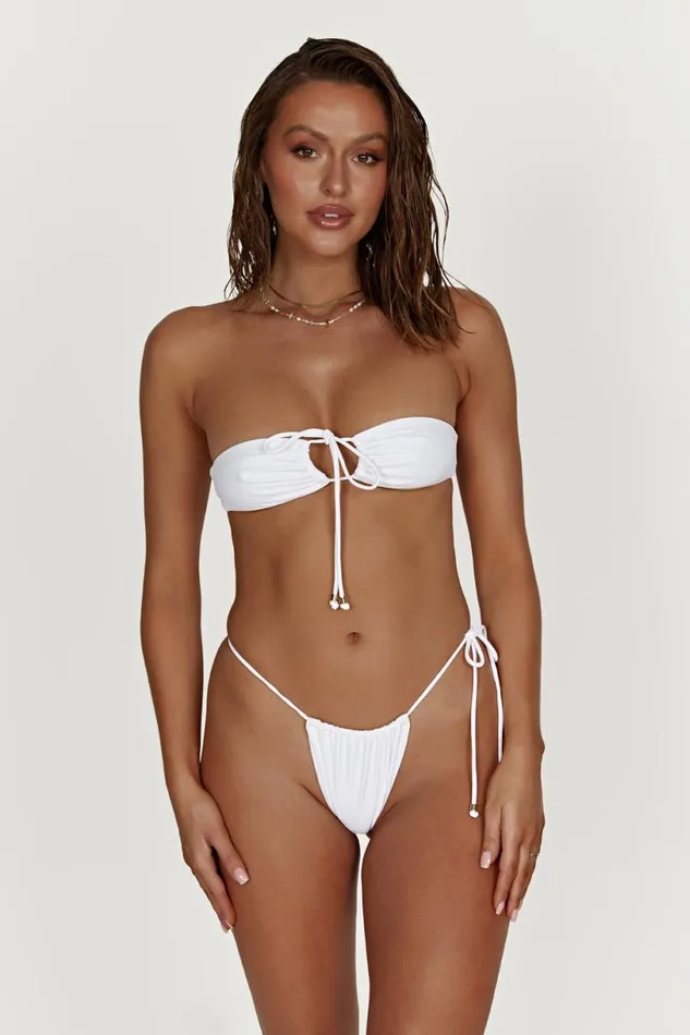 Meshki Bikini Tops Women Willow Recycled Nylon Ruched Drawstring Bikini Top 8211 White White
