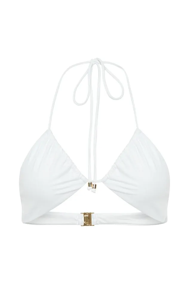 Meshki Bikini Tops Women Willow Recycled Nylon Ruched Drawstring Bikini Top 8211 White White