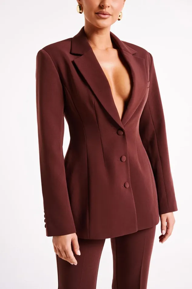 Meshki Blazers Women Greer Hourglass Suiting Blazer 8211 Dark Chocolate Darkchocolate