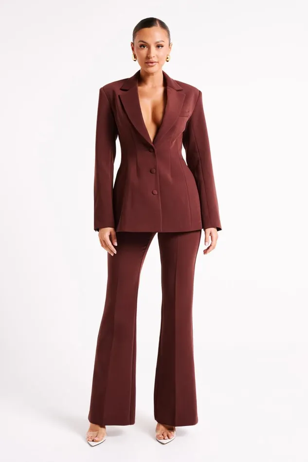 Meshki Blazers Women Greer Hourglass Suiting Blazer 8211 Dark Chocolate Darkchocolate