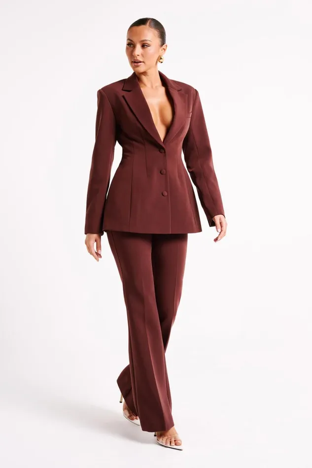 Meshki Blazers Women Greer Hourglass Suiting Blazer 8211 Dark Chocolate Darkchocolate
