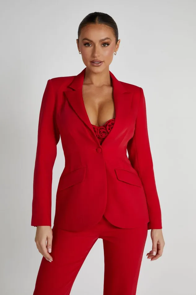Meshki Blazers Women Helda Fitted Cinched Waist Blazer 8211 Red Red