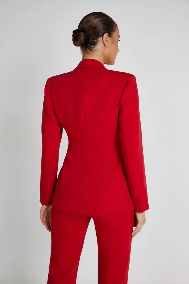 Meshki Blazers Women Helda Fitted Cinched Waist Blazer 8211 Red Red