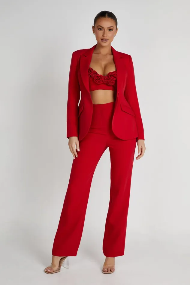 Meshki Blazers Women Helda Fitted Cinched Waist Blazer 8211 Red Red