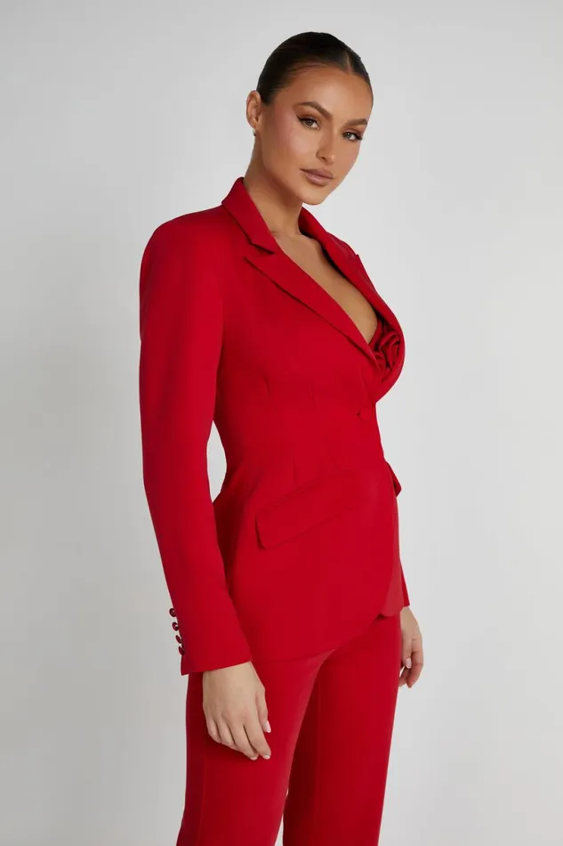 Meshki Blazers Women Helda Fitted Cinched Waist Blazer 8211 Red Red