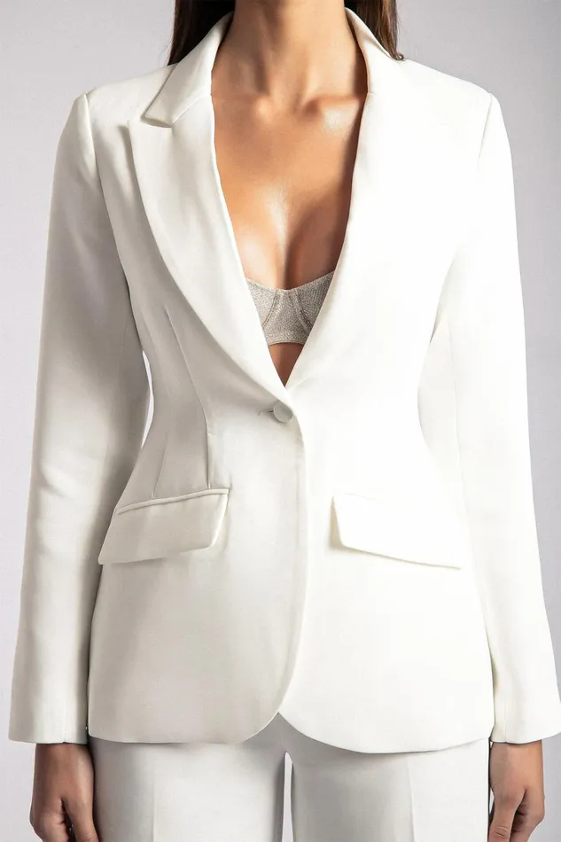 Meshki Blazers Women Helda Fitted Cinched Waist Blazer 8211 White White