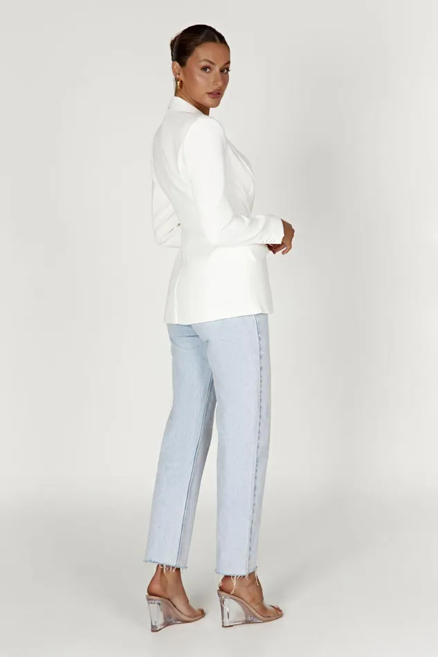 Meshki Blazers Women Helda Fitted Cinched Waist Blazer 8211 White White