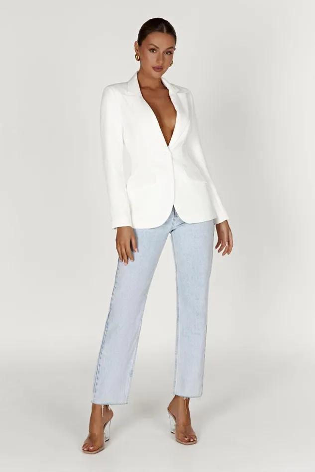 Meshki Blazers Women Helda Fitted Cinched Waist Blazer 8211 White White