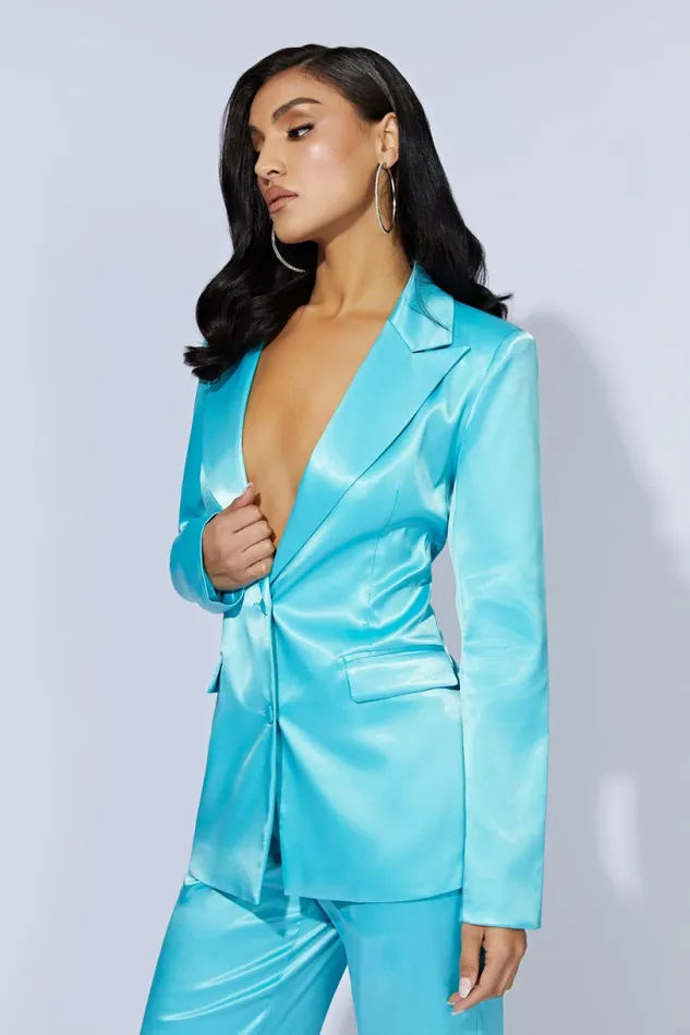 Meshki Blazers Women Maeva Satin Blazer 8211 Aquamarine Aquamarine Meshki Blazers Women Maeva Satin Blazer 8211 Aquamarine Aquamarine