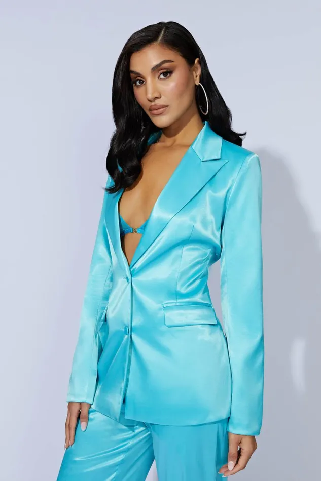 Meshki Blazers Women Maeva Satin Blazer 8211 Aquamarine Aquamarine Meshki Blazers Women Maeva Satin Blazer 8211 Aquamarine Aquamarine