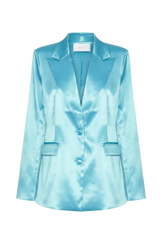 Meshki Blazers Women Maeva Satin Blazer 8211 Aquamarine Aquamarine Meshki Blazers Women Maeva Satin Blazer 8211 Aquamarine Aquamarine