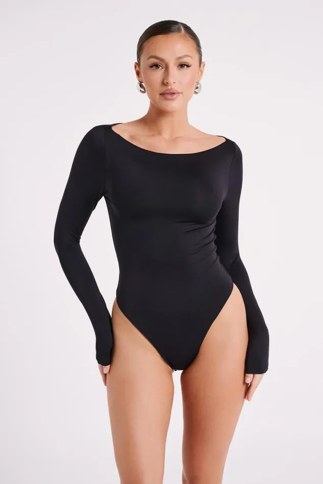 Meshki Bodysuits Women Cate Boatneck Long Sleeve Bodysuit 8211 Black Black Meshki Bodysuits Women Cate Boatneck Long Sleeve Bodysuit 8211 Black Black
