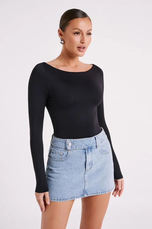 Meshki Bodysuits Women Cate Boatneck Long Sleeve Bodysuit 8211 Black Black