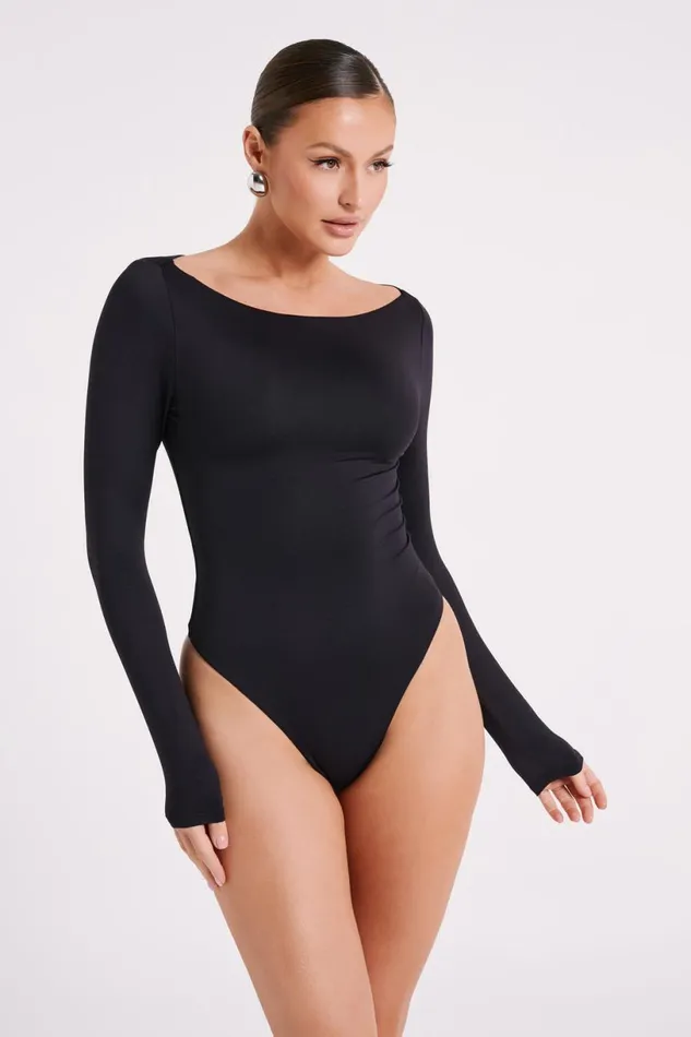 Meshki Bodysuits Women Cate Boatneck Long Sleeve Bodysuit 8211 Black Black