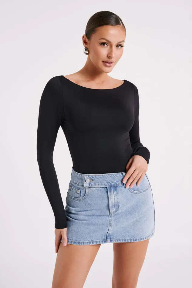 Meshki Bodysuits Women Cate Boatneck Long Sleeve Bodysuit 8211 Black Black