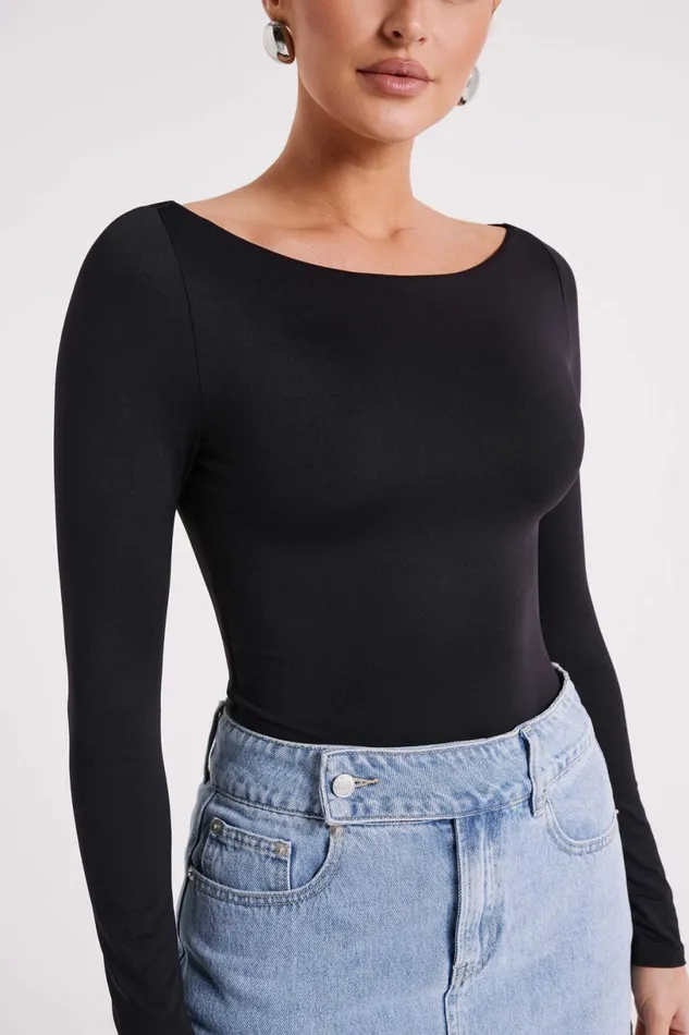 Meshki Bodysuits Women Cate Boatneck Long Sleeve Bodysuit 8211 Black Black