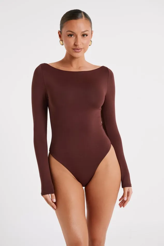 Meshki Bodysuits Women Cate Boatneck Long Sleeve Bodysuit 8211 Chocolate Chocolate Meshki Bodysuits Women Cate Boatneck Long Sleeve Bodysuit 8211 Chocolate Chocolate