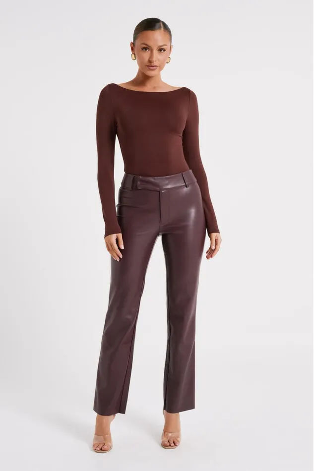 Meshki Bodysuits Women Cate Boatneck Long Sleeve Bodysuit 8211 Chocolate Chocolate