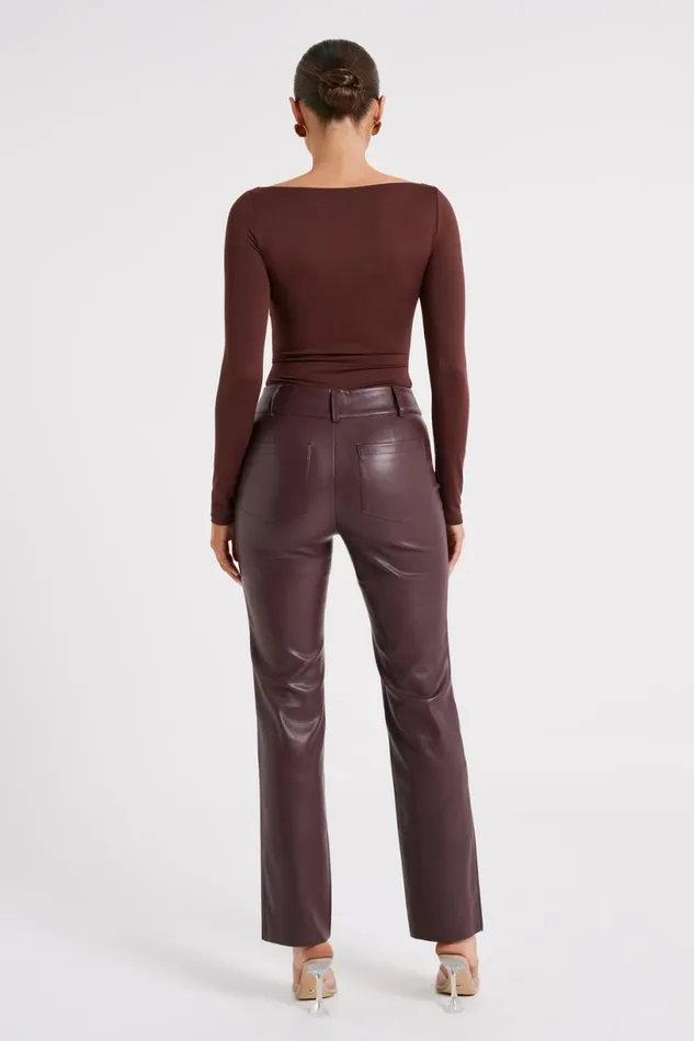 Meshki Bodysuits Women Cate Boatneck Long Sleeve Bodysuit 8211 Chocolate Chocolate